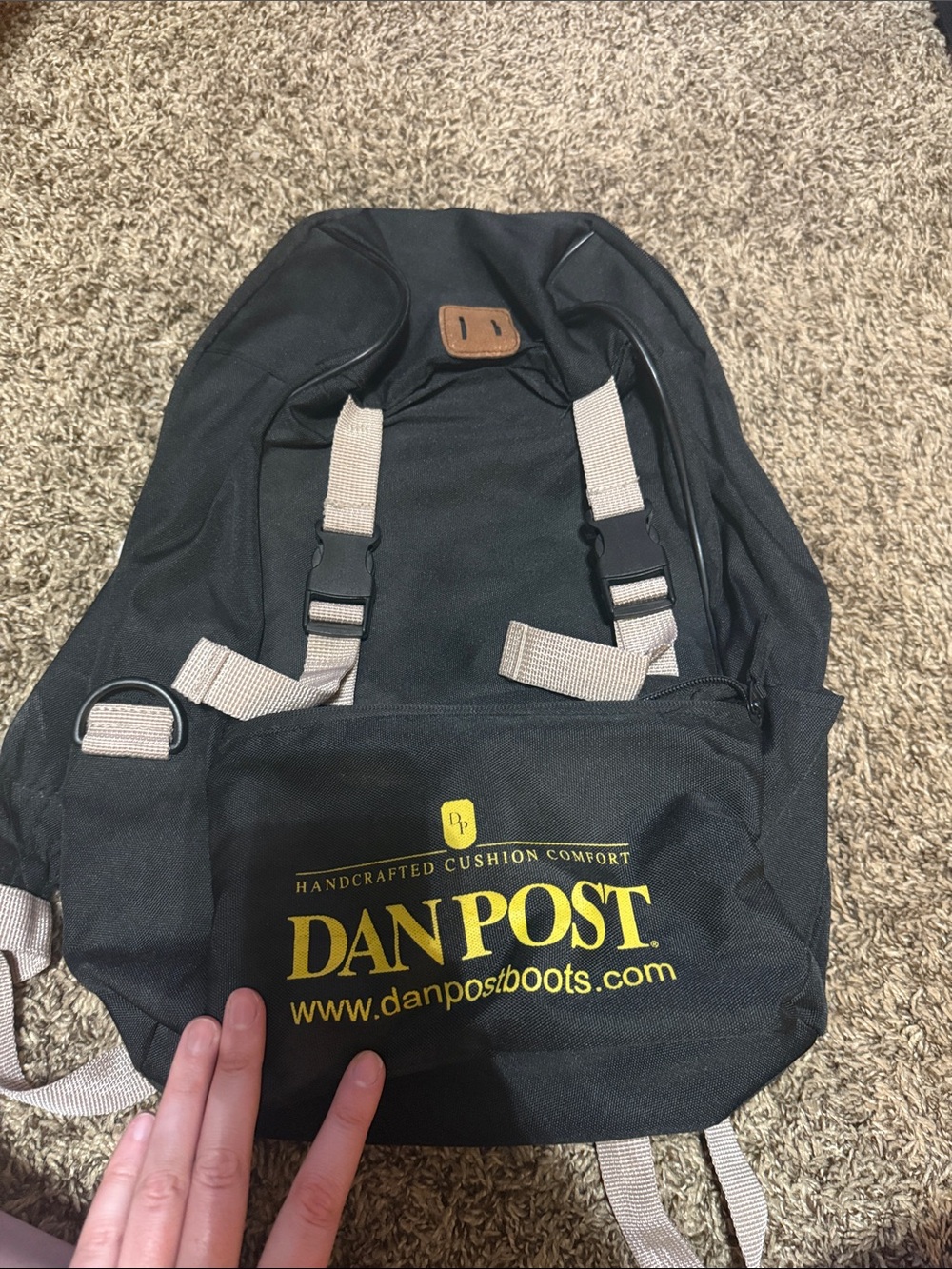 Dan Post Black Backpack with Tan Straps and Yellow Logo